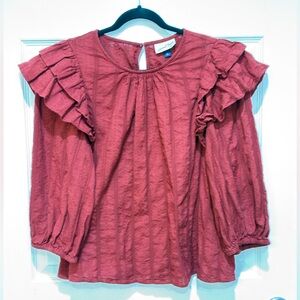 NWOT - Universal Thread Women's Blouse with Ruffled Sleeves - Deep Red